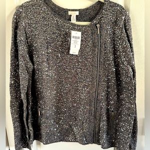 NWT Chicos Asymmetrical Sequin Zip Cardigan - XL